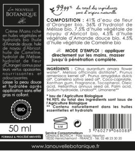 La-Nouvelle-Botanique_Hydrolatherapie_Cosmetique-Bio_Creme-Mains_huile-végétale-noyau-abricot-amande-douce-cameline-melisse