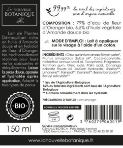 La-Nouvelle-Botanique_Hydrolatherapie_Cosmetique-Bio_Lait-de-plantes-DEMAQUILLANT_huile-végétale-amande-douce-eau-de-fleur-doranger-bio